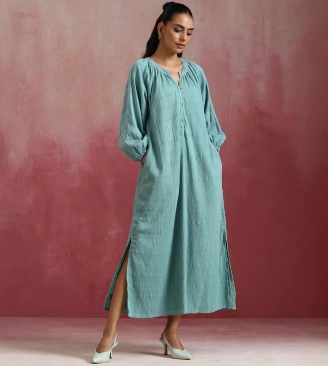 truebrowns aqua blue cotton dobby dress