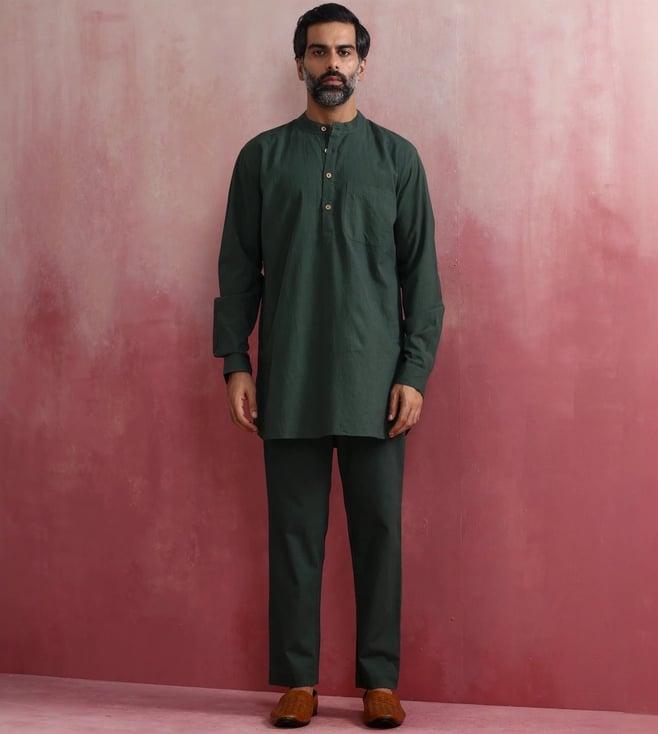 truebrowns men's green cotton mandarin collar kurta co-ord set