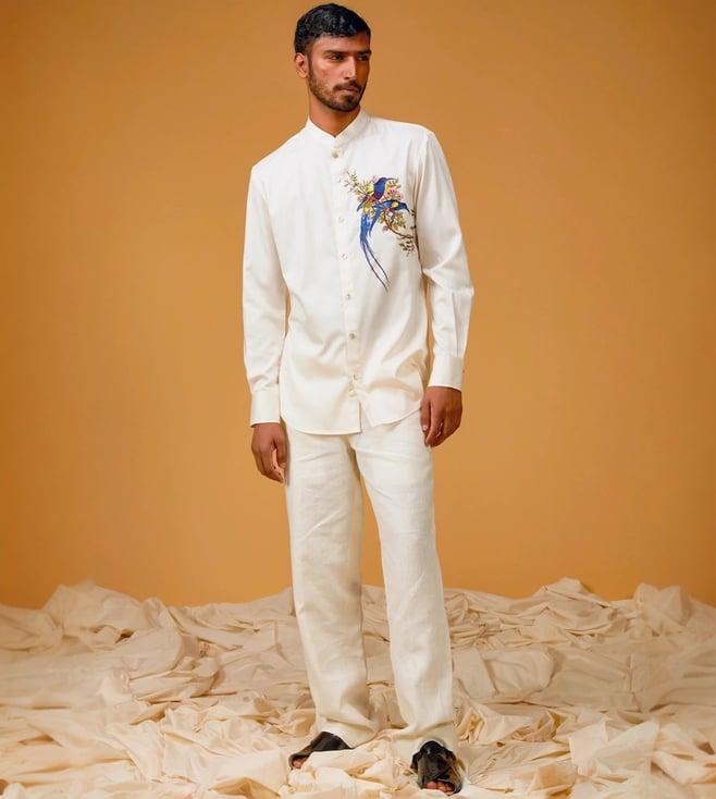 rohit bal ivory men's poplin satin shirt