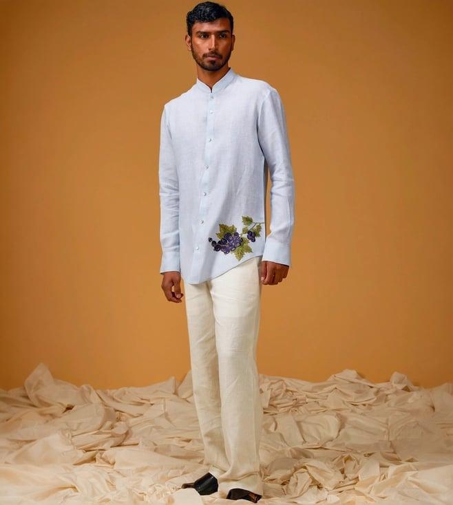 rohit bal men's sky blue linen shirt