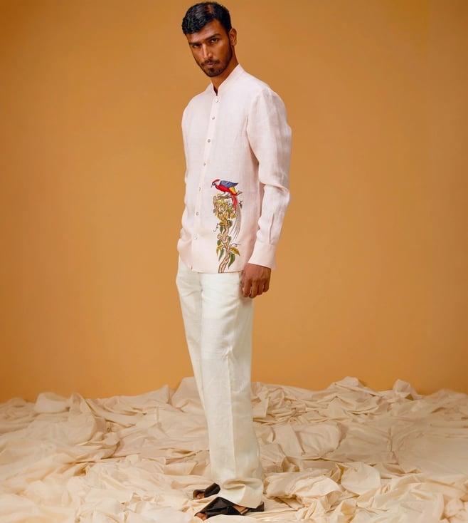 rohit bal men's powder pink linen shirt