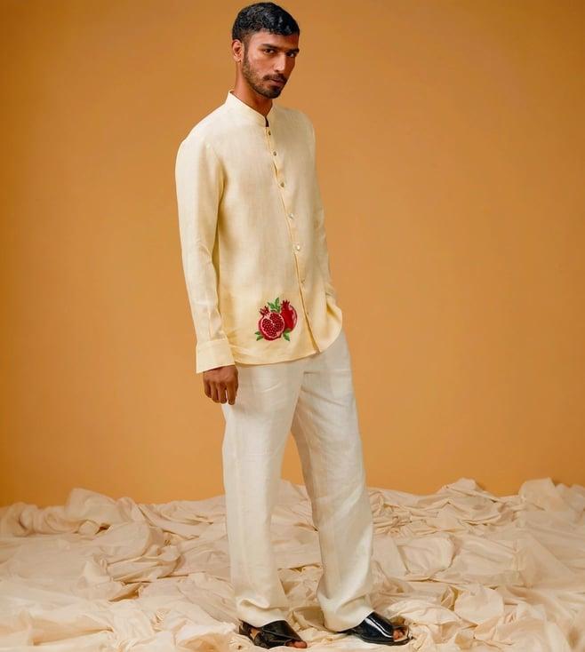 rohit bal men's mango yellow linen shirt