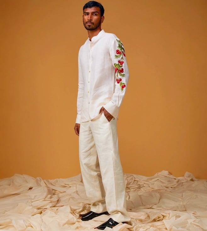 rohit bal men's ivory linen shirt