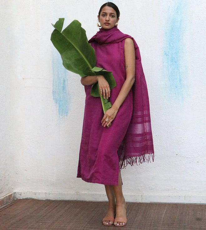 chidiyaa purple breathe nora handwoven linen dupatta