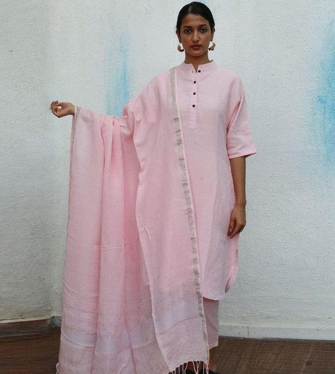 chidiyaa pink breathe ivy handwoven linen dupatta