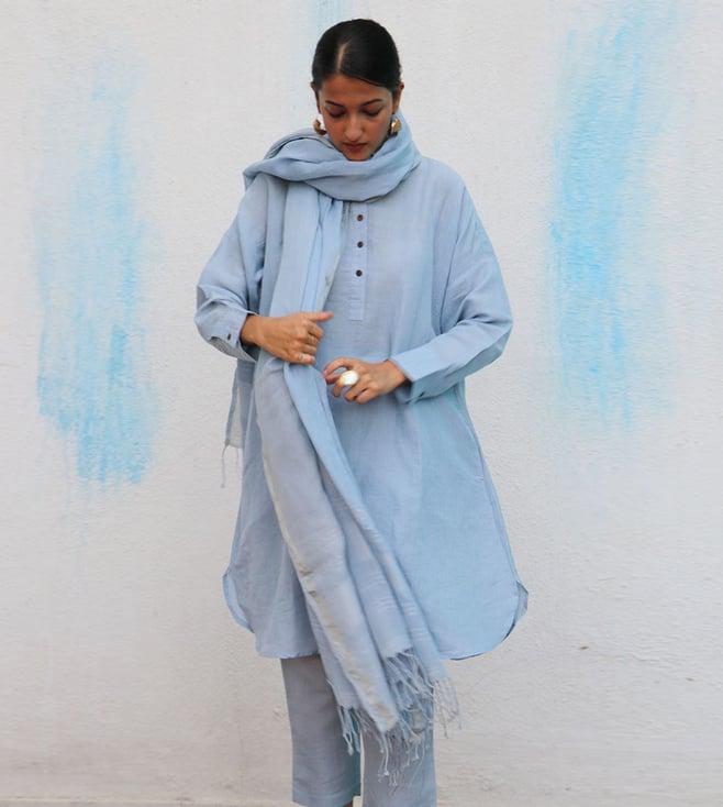 chidiyaa blue breathe melrose handwoven linen dupatta