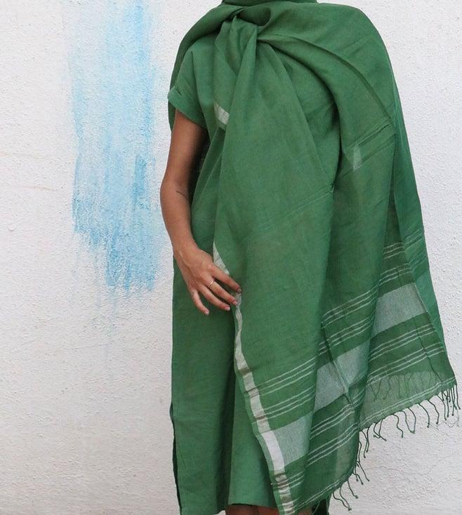 chidiyaa green janine handwoven linen dupatta