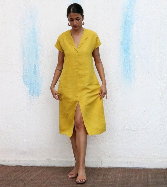 chidiyaa mustard breathe arnette handwoven linen dress