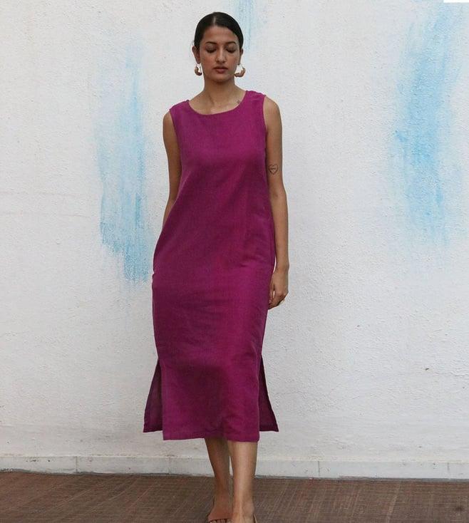 chidiyaa purple breathe arista handwoven linen dress