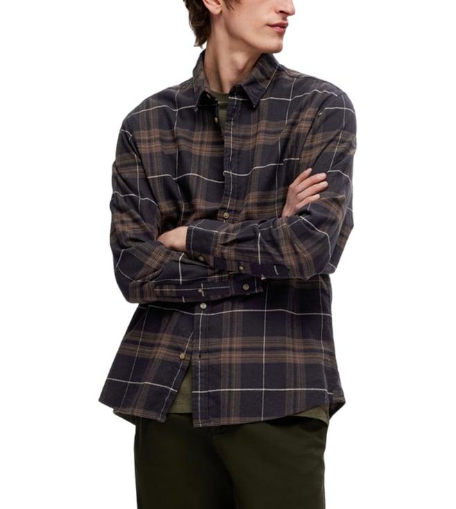 selected homme black checked slim fit overshirt