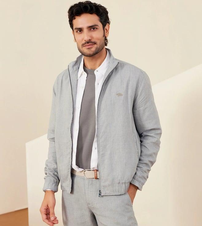 andamen grey rise casual men delave linen bomber jacket