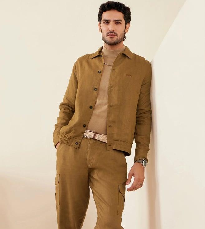 andamen brown rise casual men twill linen jacket