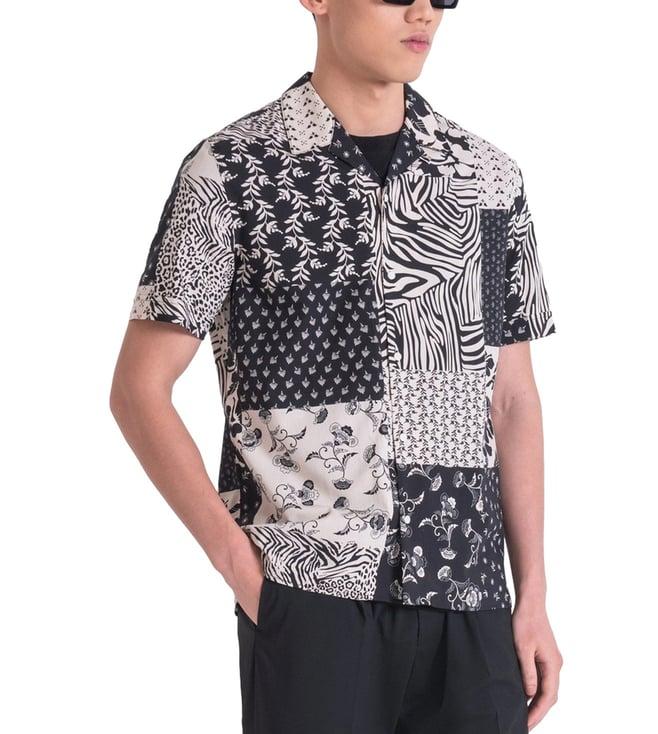 antony morato black printed straight fit shirt