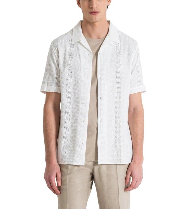 antony morato off white embroidered straight fit shirt