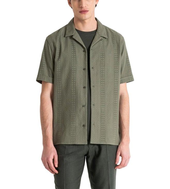 antony morato green embroidered straight fit shirt