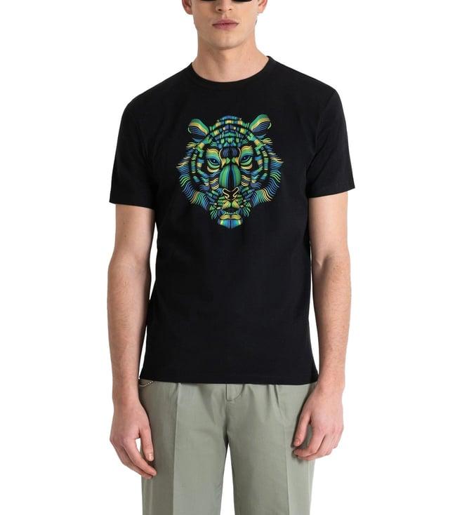 antony morato black animal print slim fit t-shirt