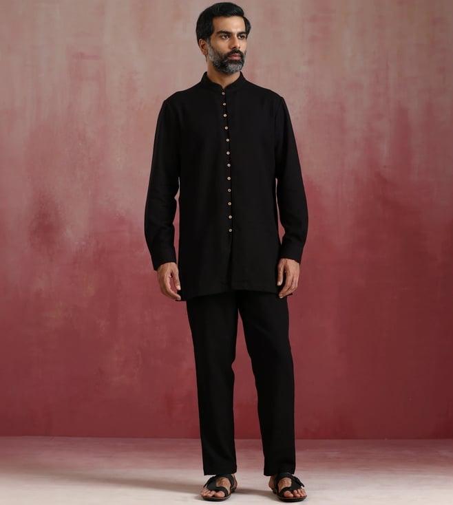 truebrowns men's black cotton dobby kurta with pant co-ord set