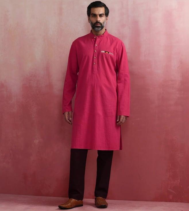 truebrowns men's pink mandarin collar kurta