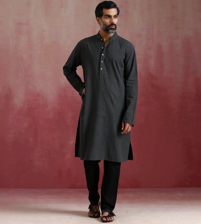 truebrowns men's charcoal grey mandarin collar kurta