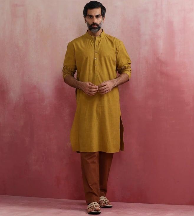 truebrowns men's mustard mandarin collar kurta