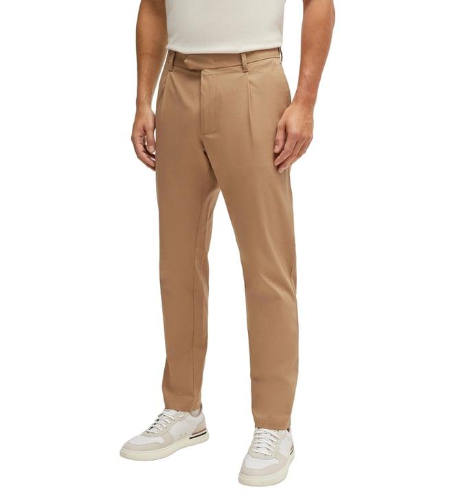 boss straight open beige mid rise chinos