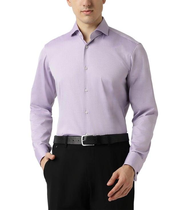 boss light pastel purple double cuffs printed regular fit shirt