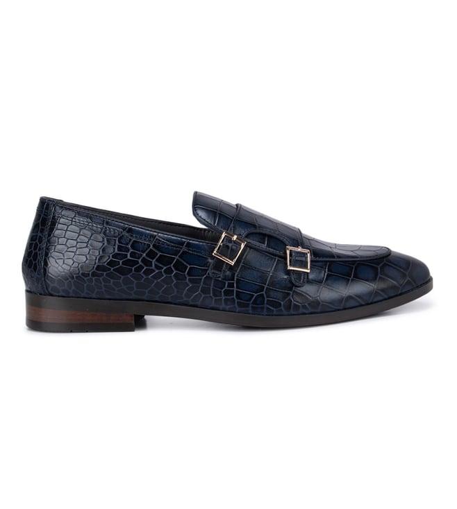 rosso brunello men's navy leather monk strap