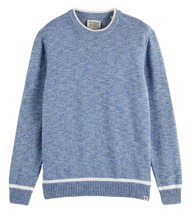 scotch & soda blue melange regular crew neck cotton blend sweater