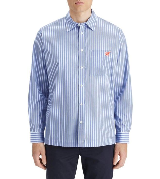 scotch & soda blue white stripe core - the free spirit peace bird poplin shirt