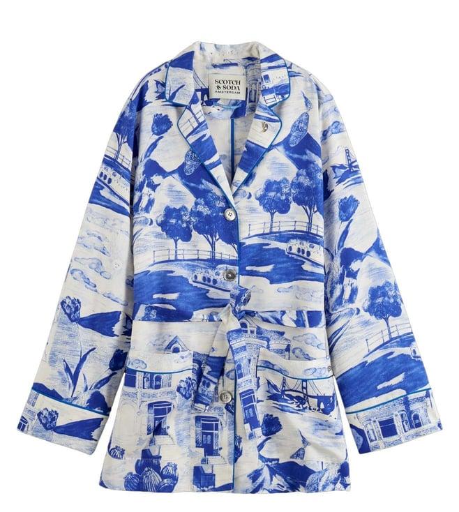 scotch & soda journey of the free mind blue printed pyjama blazer