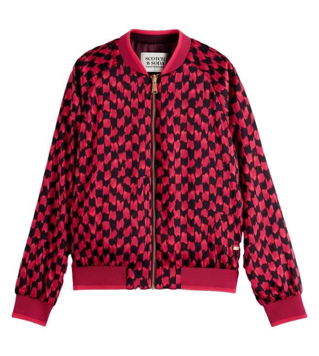 scotch & soda ikat checkerboard pink printed reversible bomber jacket