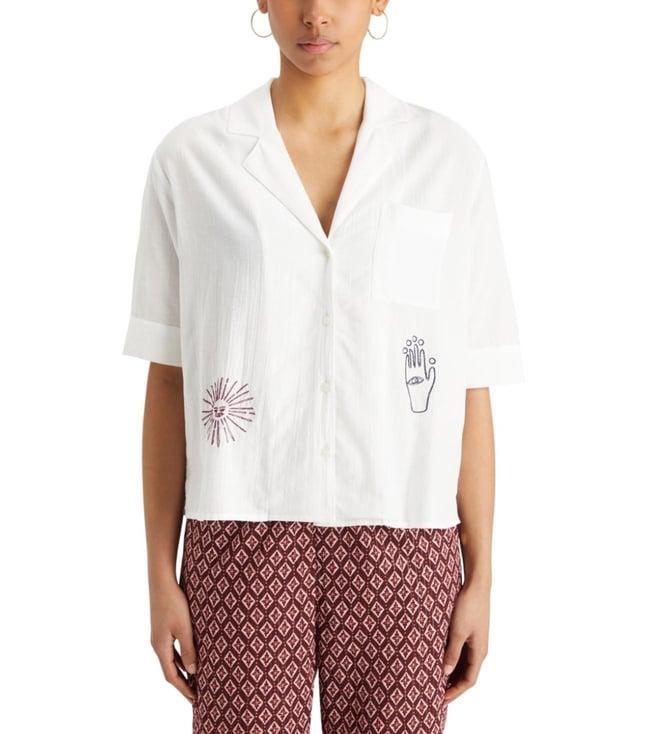 scotch & soda white ss shirt with embroidery