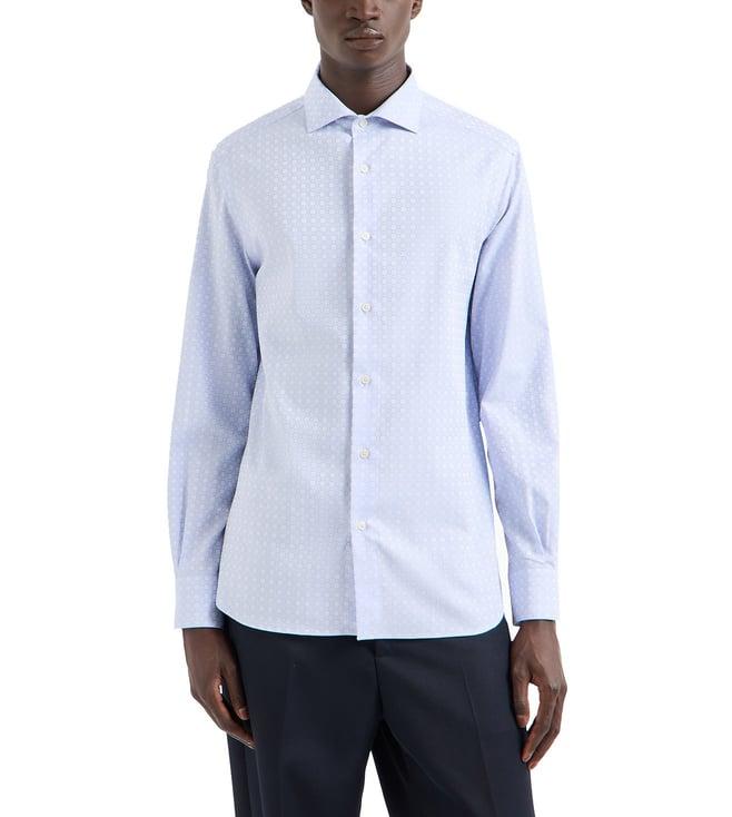 emporio armani sky blue regular fit full sleeves printed shirt