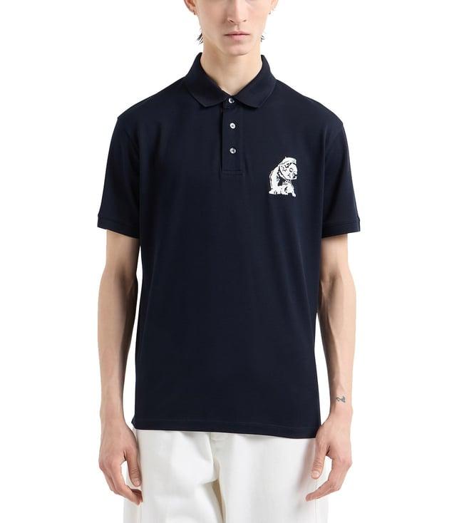 emporio armani navy mercerized cotton regular fit polo t-shirt