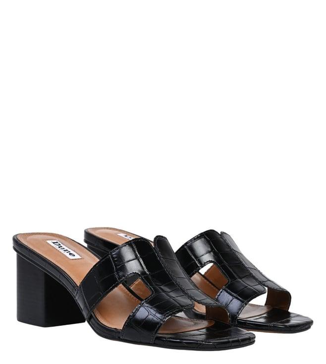 dune london women's jupe black slide sandals (animal attack)