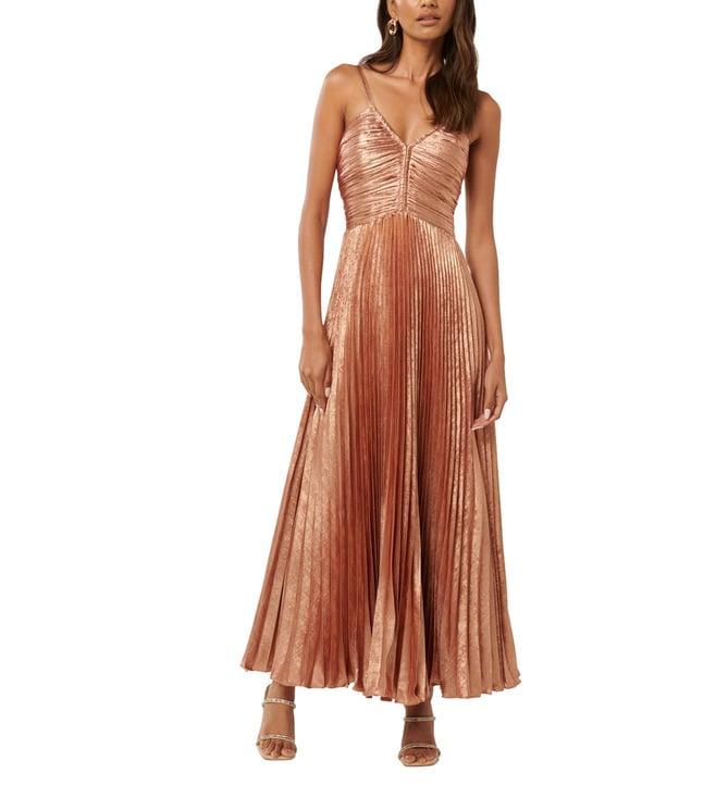 forever new burnt coral jayden petite metallic pleated regular fit maxi dress