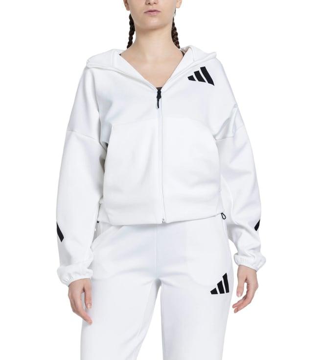 adidas women white w z.n.e. fz hooded track jacket