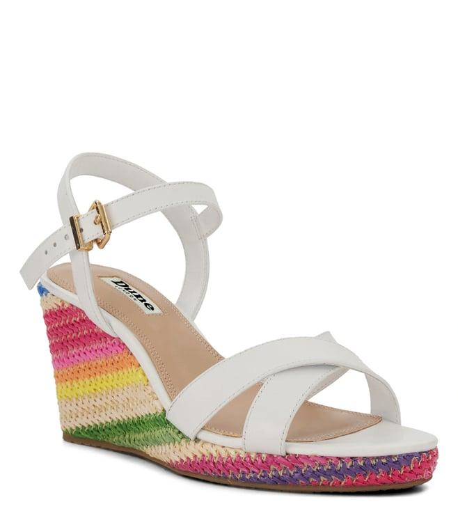 dune london women's kyrin off white ankle strap wedges