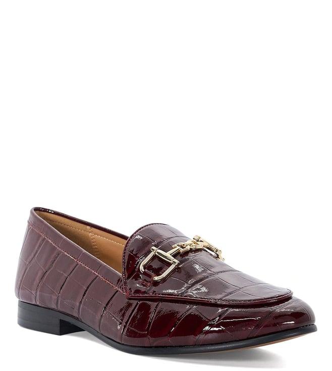 dune london women's glory burgundy loafers (animal attack)