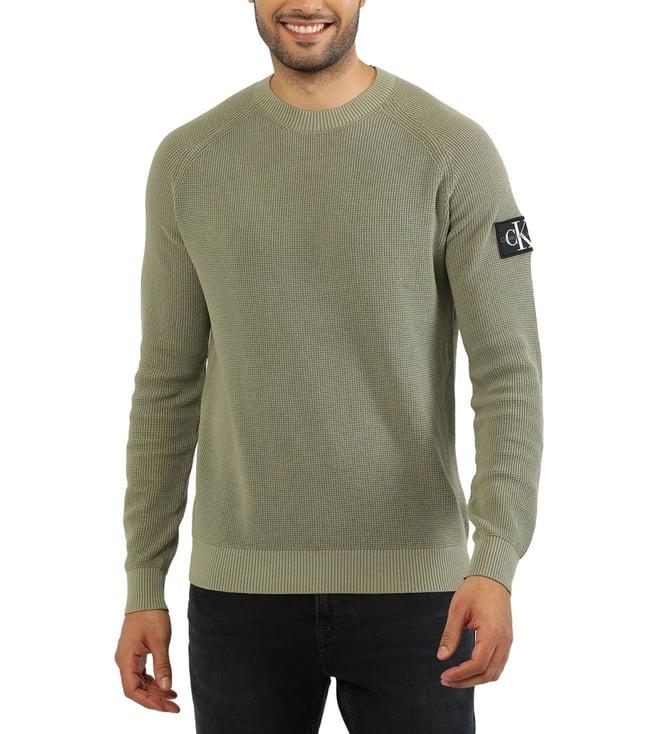 calvin klein mens green solid regular sweater