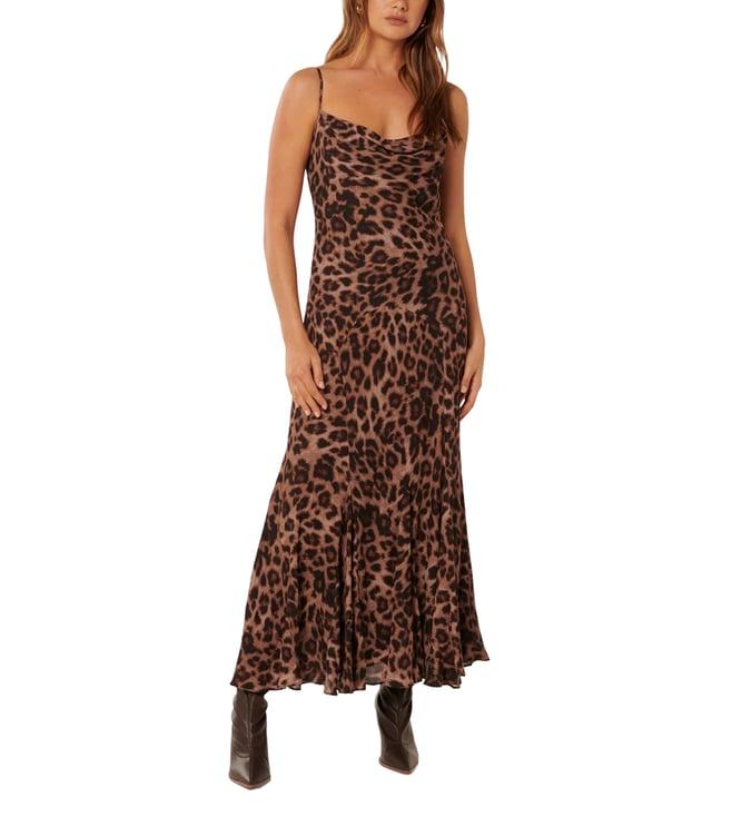 forever new brown charlize animal print regular fit slip dress