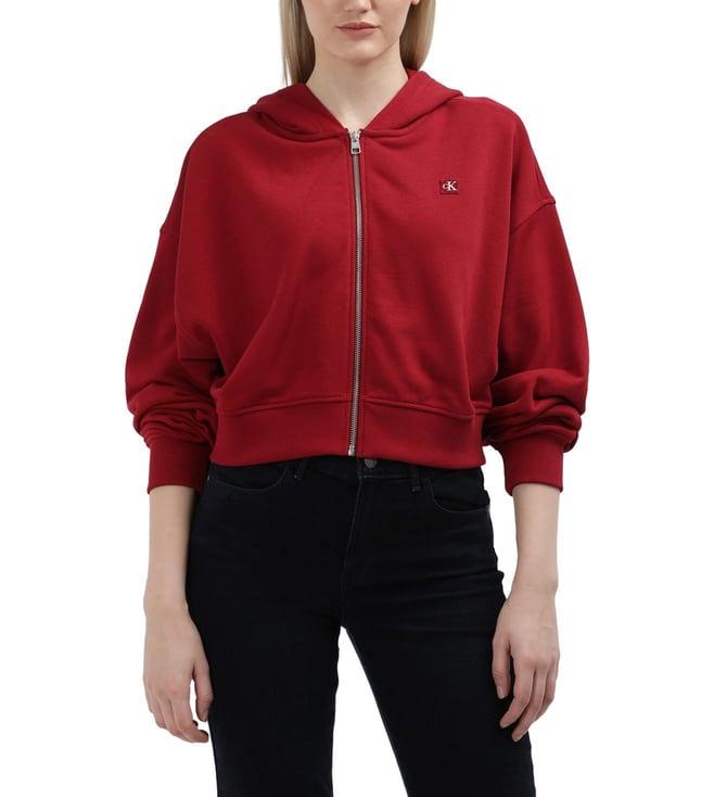 calvin klein womens red currant solid cropped sweatshirt