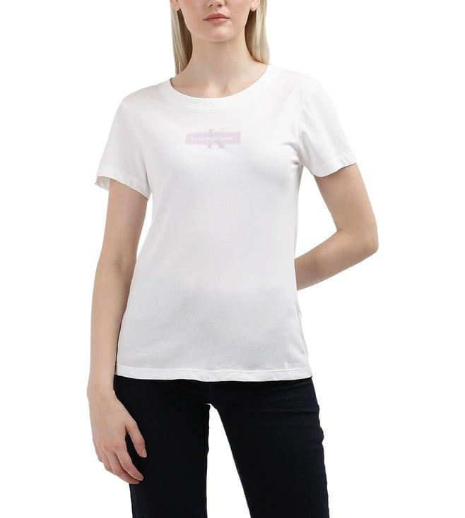 calvin klein womens bright white solid slim t-shirt