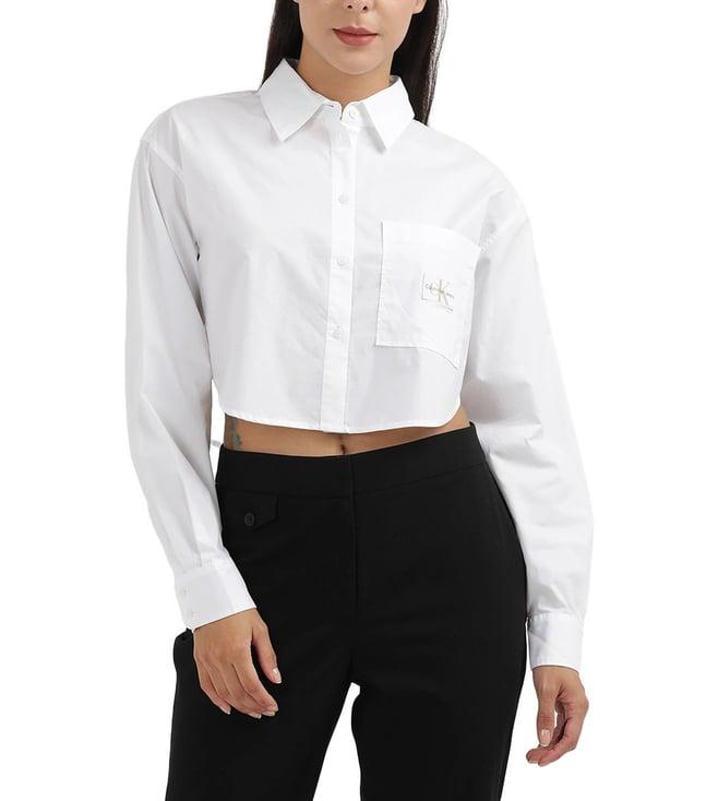 calvin klein womens white solid relaxed shirt