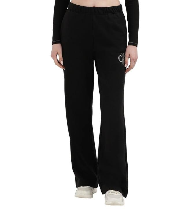 calvin klein womens black solid wide trackpant