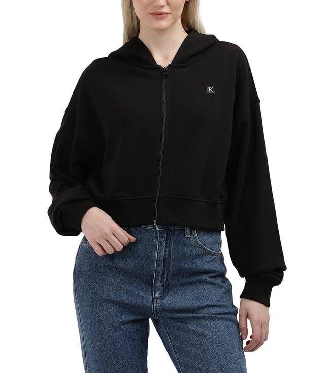 calvin klein womens black solid cropped sweatshirt