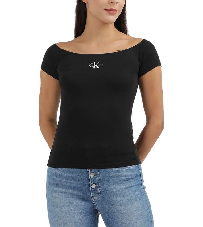 calvin klein womens black solid slim top