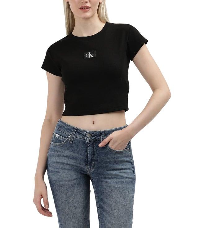 calvin klein womens black solid slim t-shirt