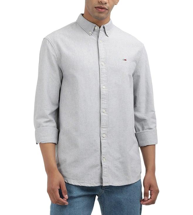 tommy hilfiger mens silver grey heather solid regular fit shirt