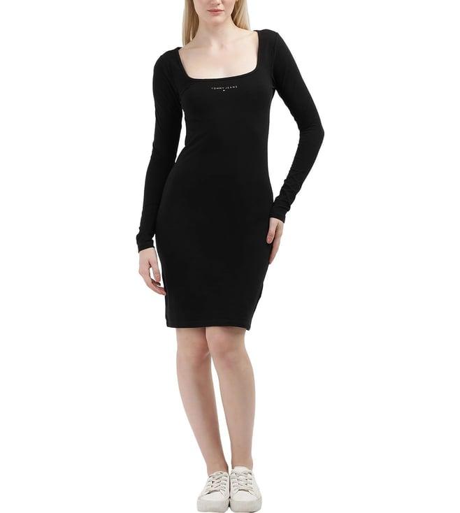 tommy hilfiger womens black embroidered bodycon dress